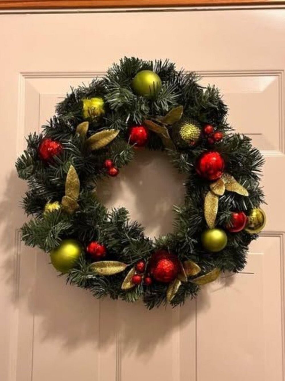 18” Artificial Christmas Wreath with Green & Red Ball Ornaments